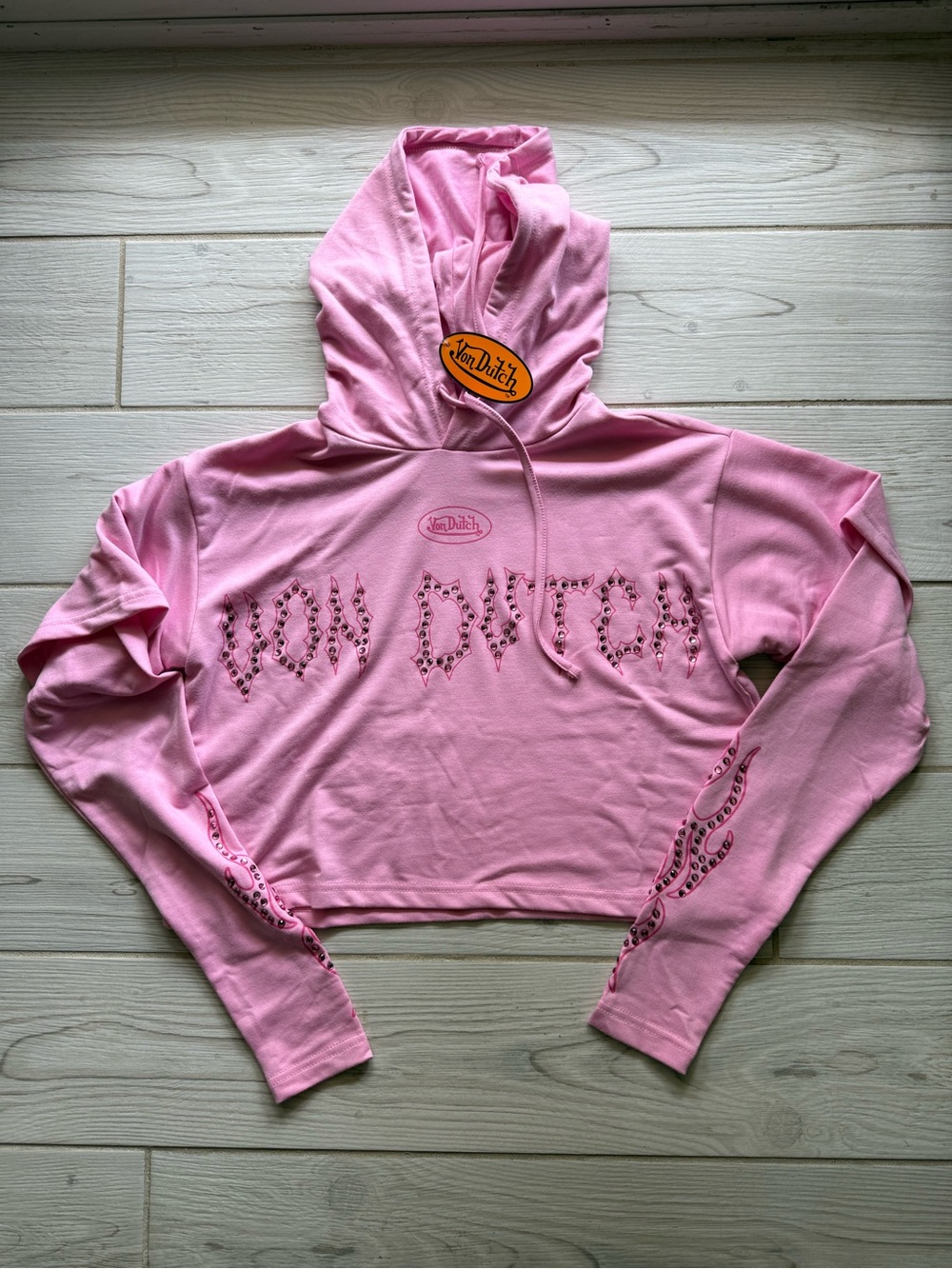NWT Von Dutch Rhinestone Cropped Tee